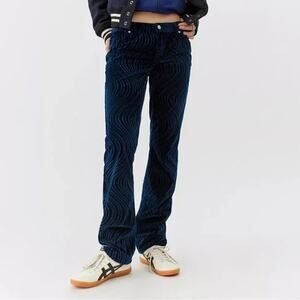Urban Outfitters BDG Dark Blue Velvet Velour Swirl Mid Rise Bootcut Pants